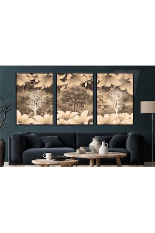 Alüminyum Çerçeveli Gerçek Cama Baskı Sanat Temalı 3'lü Set Cam Tablo 0051