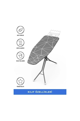 Ütü Masası Kılıfı Örtüsü Bezi Geometrik Desenli İnce Süngerli Ayarlanabilir 45x135 Cm