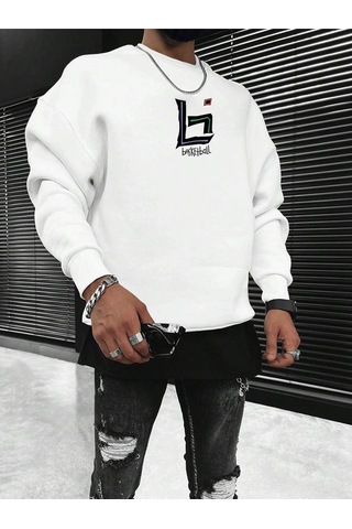 Startmore Adrift Coko Serisi Basketball And Slogan Graphic Sweatshirt Beyaz
