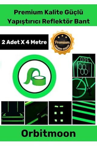 Premium Kendinden Yapışkanlı Fosforlu Karanlıkta Işık Veren Yeşil Şerit 4 Metre Reflektör Bant