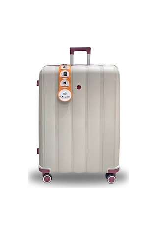 Mçs Bavul Büyük Ve Orta 2li Set Kırılmaz Silikon Valiz V305 Kemik/mürdüm Bej