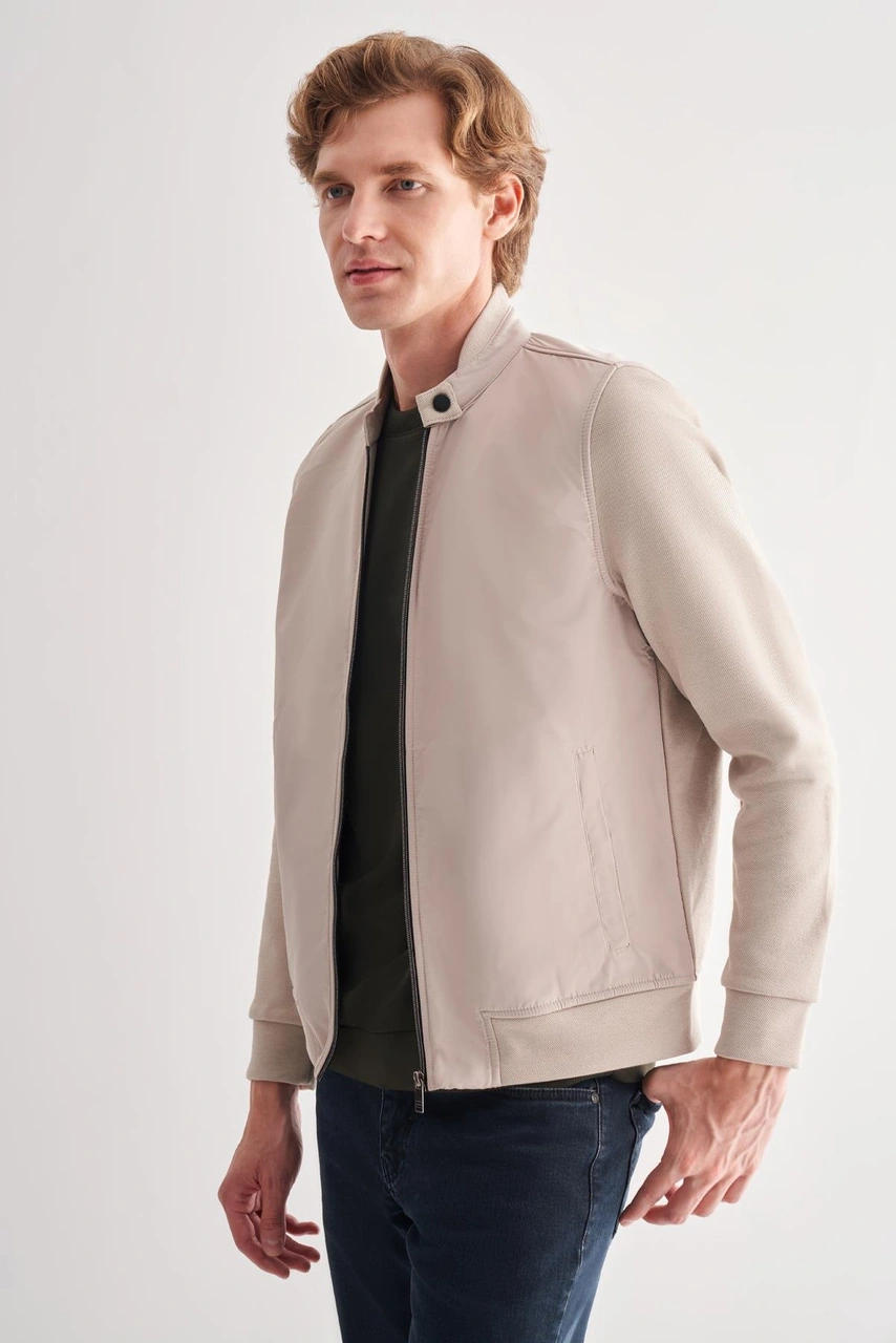İmza Bej Dik Yaka Cls Slim Fit Mont 1007255127 Bej