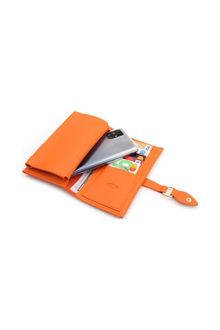Soft Yumuşak Deri Fermuar Bölmeli Trend Kadın Cüzdan Turuncu Turuncu