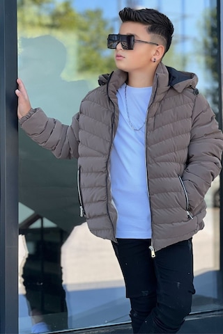 Pina Kids Erkek Çocuk Çıkarılabilir Kapüşonlu Sık Dikişli Nova Kumaş Kışlık Şişme Mont Km4016 Kahverengi