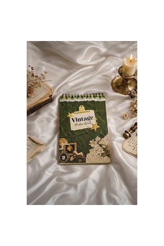 Vintage Sticker Defteri Bullet Journal, Scrapbook Vintage Sticker Defteri 165-Koyu Yeşil