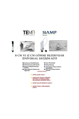 Gömme Rezervuar Değişim Kiti 12 Cm Parlak Krom Büyük Panel gri