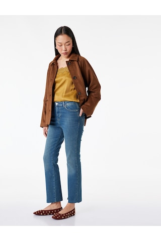 Koton Normal Bel Dar Kesim Düğmeli Pamuklu İspanyol Paça Denim Pantolon - Flare Jeans Green Cast 6sal40190md Yeşil