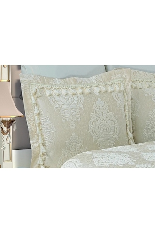 Larissa Pamuk Polyester Jakar Kumaş Krem Yatak Örtüsü Seti 7 Parça 260x270 Cm 357 Krem