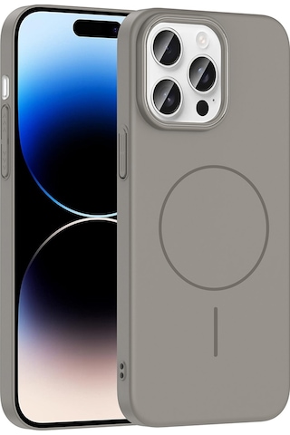 Apple Uyumlu iPhone 14 Pro Max Kılıf M-safe Şarj Özellikli Zore Ruby Sert Kapak Gri