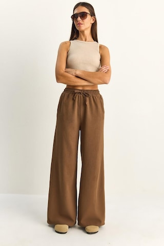 Shade Kadın Beli Lastikli Cep Detaylı Bol Keten Pantolon Yp5562 60286109 - Kahve