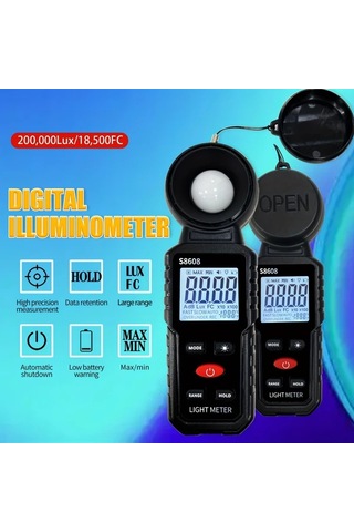 Boatshop1 Siyah Dijital Işık Ölçer Luxmetre 20 Lux 200000 Lux 18500 Fc Aydınlatma Ölçüm Cihazı Pil Dahil Değil