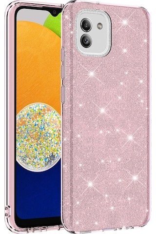 Samsung Galaxy A03 Uyumlu Luxury Simli Taşlı Parlak Silikon Tam Koruma Kadın Telefon Kılıfı Kapak