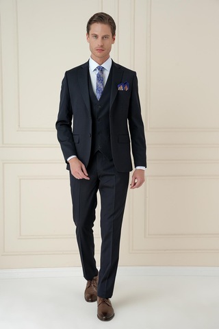Efor Slim Fit Çift Yırtmaç Düz Lacivert Klasik Takım Elbise Tk 913 Lacivert