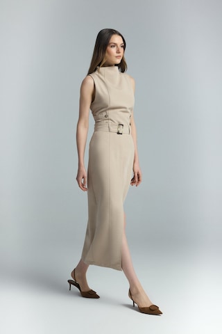 Sateen Jessi Yırtmaçlı Etek - Camel-137286