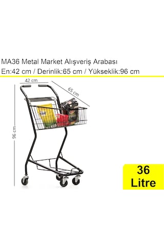 Ma36 Şarküteri Ve Kuruyemiş Metal Market Arabası 36 Litre Füme / En:42 Boy:65 Yükseklik:96 Cm
