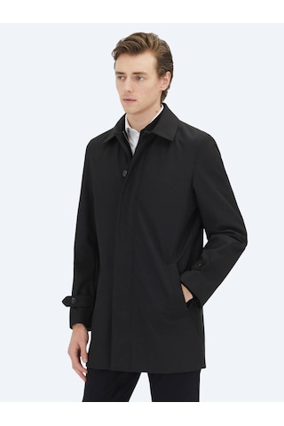 Kip Siyah Regular Fit Bebe Yaka Casual Dokuma Pardesü Siyah