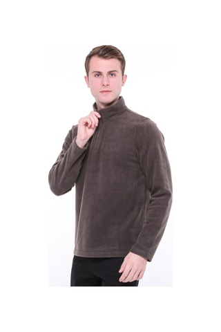 Uniprom Erkek Normal Kesim Dik Yaka Yarım Fermuarlı Polar Sweatshirt Füme