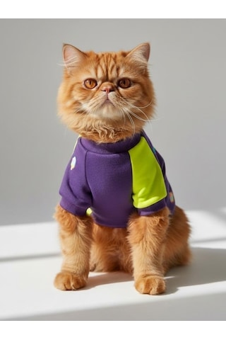 Dondurmalı Patiler Mor Ve Fosforlu Sarı Kedi Polar Sweatshirt