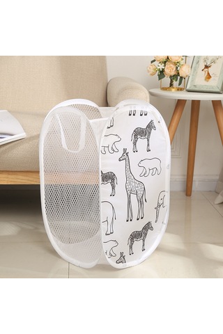 Kosona Uzun Boylu Organik Kumaş Zürafa Desenli Banyo Çamaşırı Sepeti - Geniş Kapasiteli Evcil Organizasyon Aleti