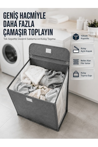 Modern Tasarımlı Duvara Monte Kirli Çamaşır Sepeti Pratik Saklama Çözümü 7010