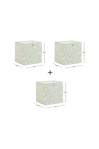 Ocean Home Textile 3'lü Çocuk Odası Dinozor Kutu Set 33 X 30 X 33 Cm Mint