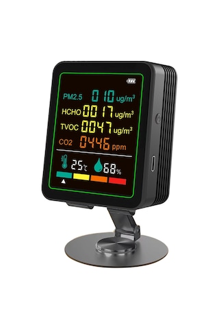 Youtek Pm2.5, Co2, Tvoc, Hcho, Sicaklık Ve Nem İzleyici - 6-1 Çevre Sensörü, Ir+yarıiletken Teknoloji, Dahili Pil Ve Siyah Ayaklı Tasarım