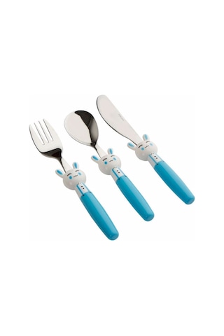 Porland Mini Rabbit Mavi Çocuk Çatal Kaşık Bıçak Takım 3 Parça