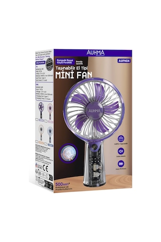 Auhma Aufn04 Taşınabilir Mini El Fanı Mor Şarjlı, Sessiz, 500mah Type-c Kablosuz Mini Fan