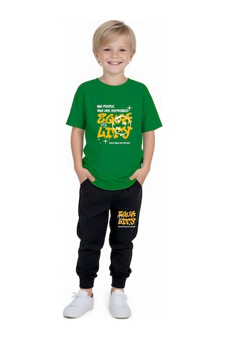 Fyk Kids Erkek Çocuk Hug People Yazılı Alt-üst Takım Yeşil
