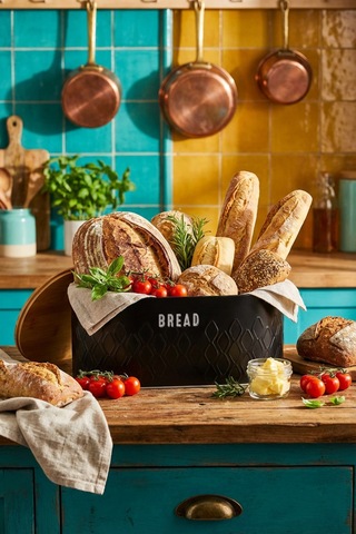 Makri Home Ekmeklik, Metal Ekmek Kutusu, Bambu Kapaklı Siyah Ekmek Sepeti, 34 X 19 X 16 Cm Siyah