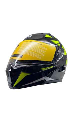 Kask Evo Vizörlü Çeneden Açılır Metalik Siyah- Sarı Siyah - Sarı