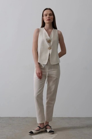 Defymoda Düğme Detaylı Yelek - Krem Krem