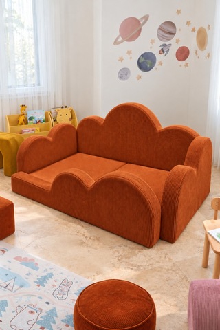 Funbed Junior Bulut Tasarımlı Çocuk Yatağı, Karyola Ve Oyun Matı Seti Kiremit - 938609351