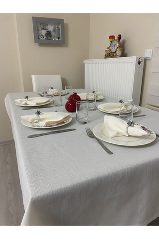 Simli Masa Örtüsü Bej 13 Parça Set