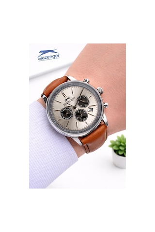 Slazenger Deri Kordon İç Fonksiyonları Aktif 10 Atm Suya Dayanıklı Erkek Kol Saati Esl.9.2539.x1 Gümüş