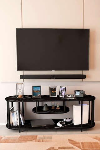Modern Tv Ünitesi Ahşap Raflı 2 Katlı Televizyon Sehpası Minimalist,dayanıklı, Fonksiyonel Tv Standı Siyah Mermer