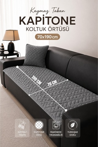 Kaymaz Taban Kapitone Koltuk Örtüsü Çekyat Koruyucu 70x190 Cm Gri