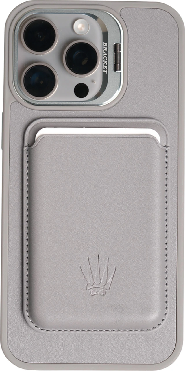 Primecase Iphone 15 Gri Manyetik Özellikli Standlı Deri Kılıf+kartlık