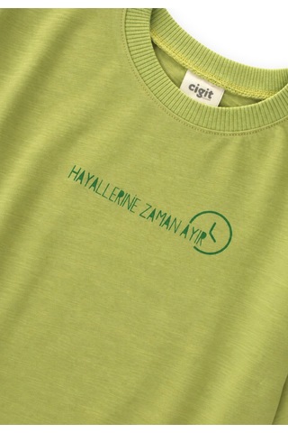 Cigit Sloganlı Uzun Kollu T-shirt 2-10 Yaş Lime Yeşil
