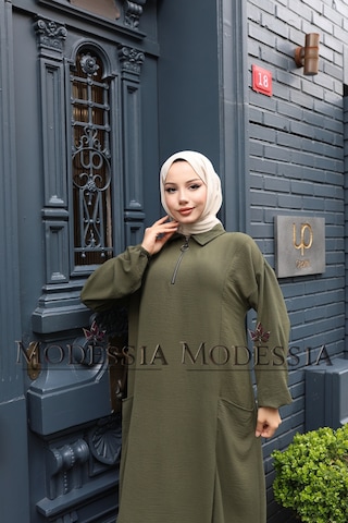 Kadın Haki Aerobin Uzun Önü Yarım Fermuarlı İkili Takım T1216 Haki