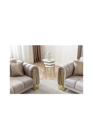 Usta Mekan Lotus Gold Marmo Lak Panel Zigon Sehpa Beyaz