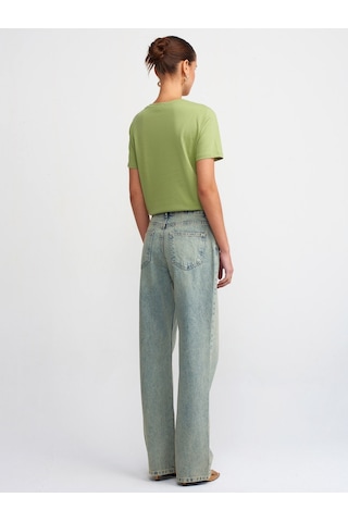 Dilvin Kar Yıkama Düşük Bel Wideleg Denim Pantolon Tint Kırmızı