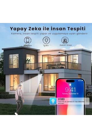 Solar Kamera Wifi V380 Pro Güneş Enerjili 10x Zoom 6mp 2 Lens Alarm Ses Akıllı Wifi Güvenlik Kamera