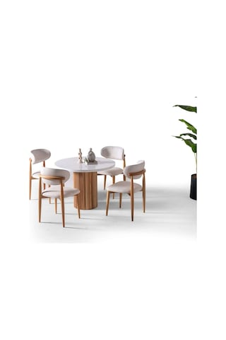 Bruge Modern Yemek Masası Takım 2 Sandalye Beyaz