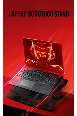 Monozone Z33 Işıklı Laptop Soğutucu 8 Fanlı 17inç Yükseklik Ayarlı Stand Sessiz Notebook Soğutucu