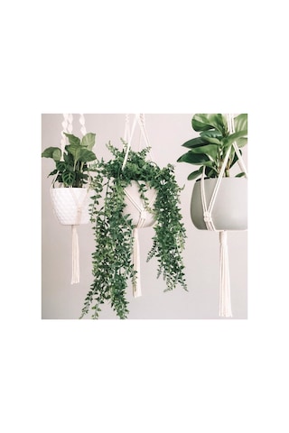 Makrome Saksılık 3'lü Set Balkon, Bahçe Saksılık Ekru