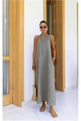 Defymoda V Yaka Paraşüt Elbise Çok Renkli