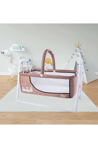 Chubby Baby Müzikli Melodi Kutulu Candy Sepet Beşik Sallanır, 2 Peluş Oyuncaklı Beşik Bej