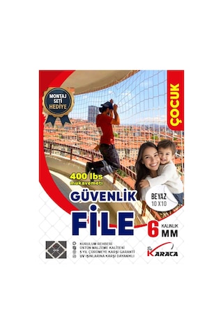 2x4 Mt Balkon Çocuk Güvenlik Filesi -6mm Kalınlık, 10x10 Gözenek + Montaj Aparatları-çelik Dubel