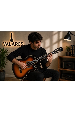Valares Vc20c Kesik Kasa Klasik Gitar 38 İnç 4/4 Yetişkin Üst Segment Çanta Capo Askı Pena Tuner Sunburst